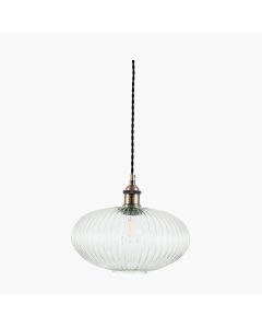 Abigail Clear Ribbed Glass Oval Pendant