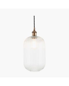 Abigail Clear Ribbed Glass Tall Pendant