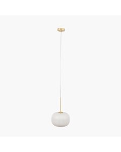 Bella White Glass and Gold Metal Ribbed Squoval Pendant