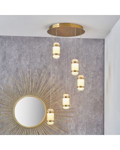 Alondra Gold Metal and White Glass LED Multi Drop Pendant