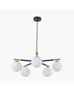 Wanda White Orb and Black Metal 5 Light Pendant