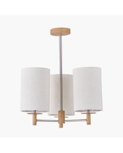 Bonham Natural Wood Veneer and Silver Metal 3 Light Pendant
