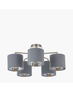 Elin Brushed Silver and Steel Grey 5 Light Pendant