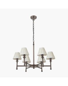 Piero Antique Bronze Metal 6 Arm Pendant with Garbo 15cm Cream Silk Mix Pinch Pleat Tapered Candle Clip Lampshades