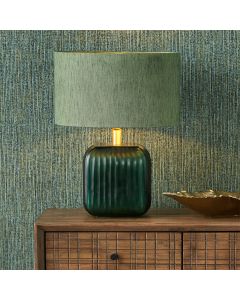 Stellan 40cm Green Slubbed Silk Mix Gold Lined Cylinder Lampshade