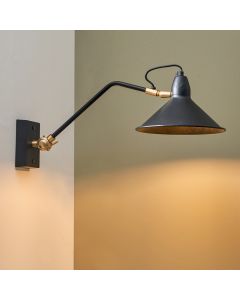 Canton Matt Black and Brass Metal Cone Wall Light