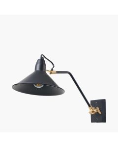 Canton Matt Black and Brass Metal Cone Wall Light