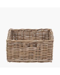 Grey Kubu Rattan Square Storage Basket with Inset Handles