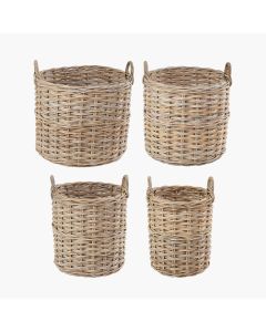 Set of 4 Grey Kubu Rattan Tall Round Storage Baskets