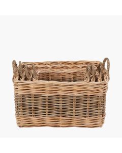 Set of 4 Grey and White Kubu Rattan Rectangular Storage Baskets