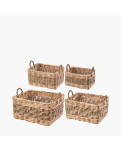 Set of 4 Grey and White Kubu Rattan Rectangular Storage Baskets