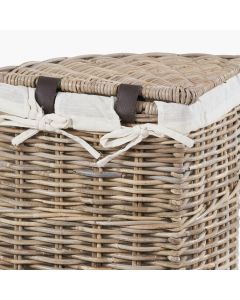 Set of 2 Grey Kubu Rattan Lined Corner Linen Baskets