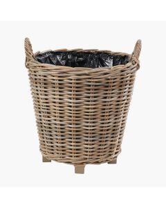 Indoor Outdoor Grey Kubu Rattan Round Basket Planter with Handles