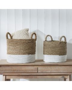 Set of 2 Banana Leaf Two Tone Natural and White Baskets