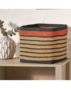 Seagrass Natural, Black and Terracotta Stripe Square Basket