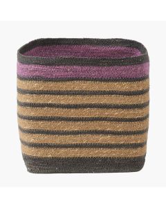 Seagrass Natural, Grey and Lilac Stripe Square Basket