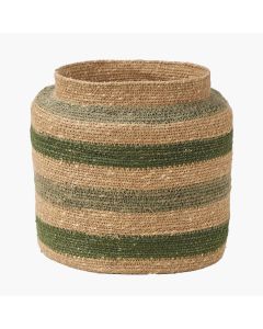 Seagrass Natural, Green and Sage Stripe Round Basket