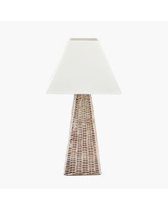 Seacomb Rattan Pyramid Table Lamp Base with Pyramid 35cm Cream Cotton Tapered Square Lampshade