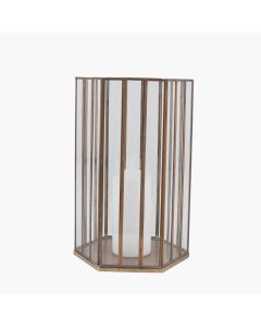 Shiny Brass Metal and Glass Hexagonal Lantern Large   
