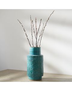 Sidra Aquamarine Stoneware Etch Detail Vase