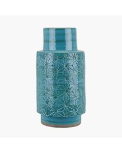 Sidra Aquamarine Stoneware Etch Detail Vase