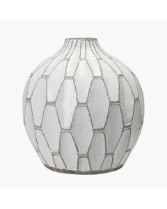 Gaudi White Stoneware Geometric Design Vase