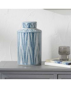 Samara Blue and White Ceramic Aztec Design Lidded Ginger Jar
