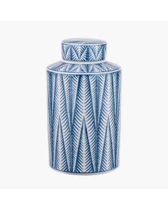 Samara Blue and White Ceramic Aztec Design Lidded Ginger Jar