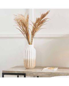 Amalia Natural and White Stoneware Textured Vase