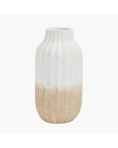 Amalia Natural and White Stoneware Textured Vase