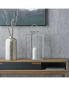 Silver Stainless Steel and Glass Large Rectangular Lantern