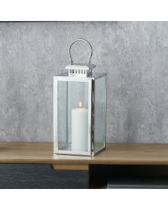 Silver Stainless Steel and Glass Medium Rectangular Lantern
