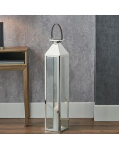 Silver Stainless Steel and Glass Large Tall Lantern