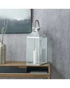 Silver Stainless Steel and Glass Large Lantern