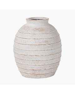 White Wash Fibrestone  Decorative Ribbed Vase