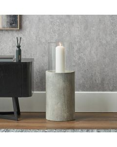 Stone Grey Metal and Clear Glass Hurricane Large