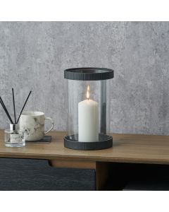 Black Ribbed Metal and Clear Glass Hurricane