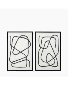 Set of 2 Black Squiggle Print Canvases with Black Frames