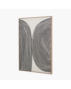 Black and Cream Abstract Canvas with Natural Frame