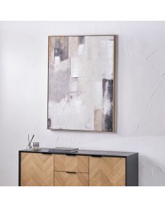 Natural and Grey Textured Abstract Canvas with Natural Frame