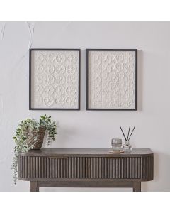 Set of 2 Circular Pattern Natural Paper Design Wall Art with Black Frames