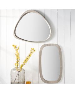 Grey Oak Wood Veneer Curved Wall Mirror