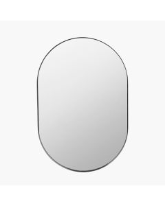 Brushed Silver Metal Slim Frame Oval Wall Mirror