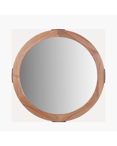 Vermont Light Walnut Wood Veneer Round Wall Mirror