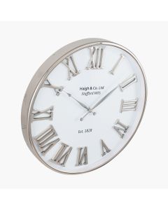 Silver Metal and White Face Round Wall Clock