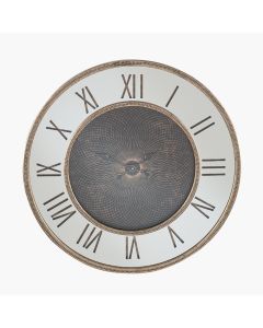 Antique Gold Wood and Geo Print Mirror Wall Clock