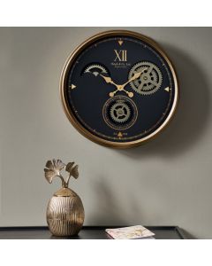 Black and Champagne Metal Working Cog Wall Clock