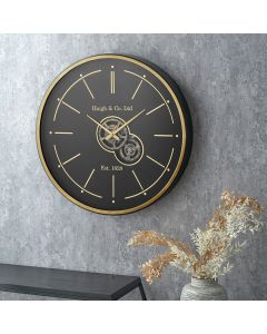 Black and Champagne Gold Wood Working Cog Wall Clock