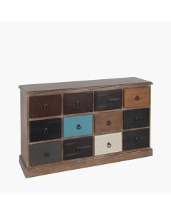 Loft Blue Multicoloured Pine Wood 12 Drawer Unit