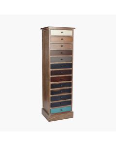 Loft Blue Multicoloured Pine Wood 13 Drawer Unit